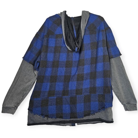 NWT Oli & Hali Oversized Plaid Hooded Button Down Shacket S Blue Gray Shirt Jack - Picture 2 of 8